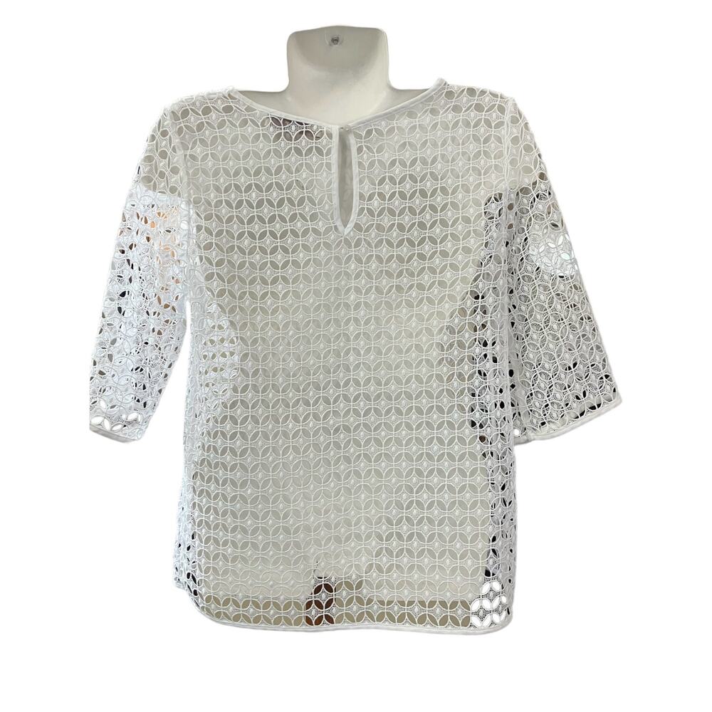 Loft Women's White Crochet Open Knit Elbow Feminine Elegance Overlay Top SZ XS - Picture 3 of 11